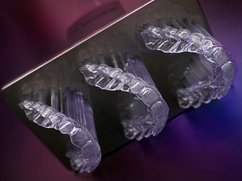 A batch of splints 3D printed with the KeySplint Soft resin